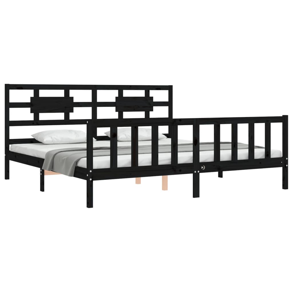 Bedframe met hoofdbord massief hout zwart 200x200 cm is nu te koop bij PeponiXL, paradijselijk wonen!