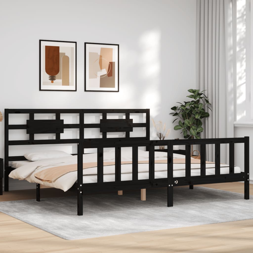 Bedframe met hoofdbord massief hout zwart 200x200 cm is nu te koop bij PeponiXL, paradijselijk wonen!