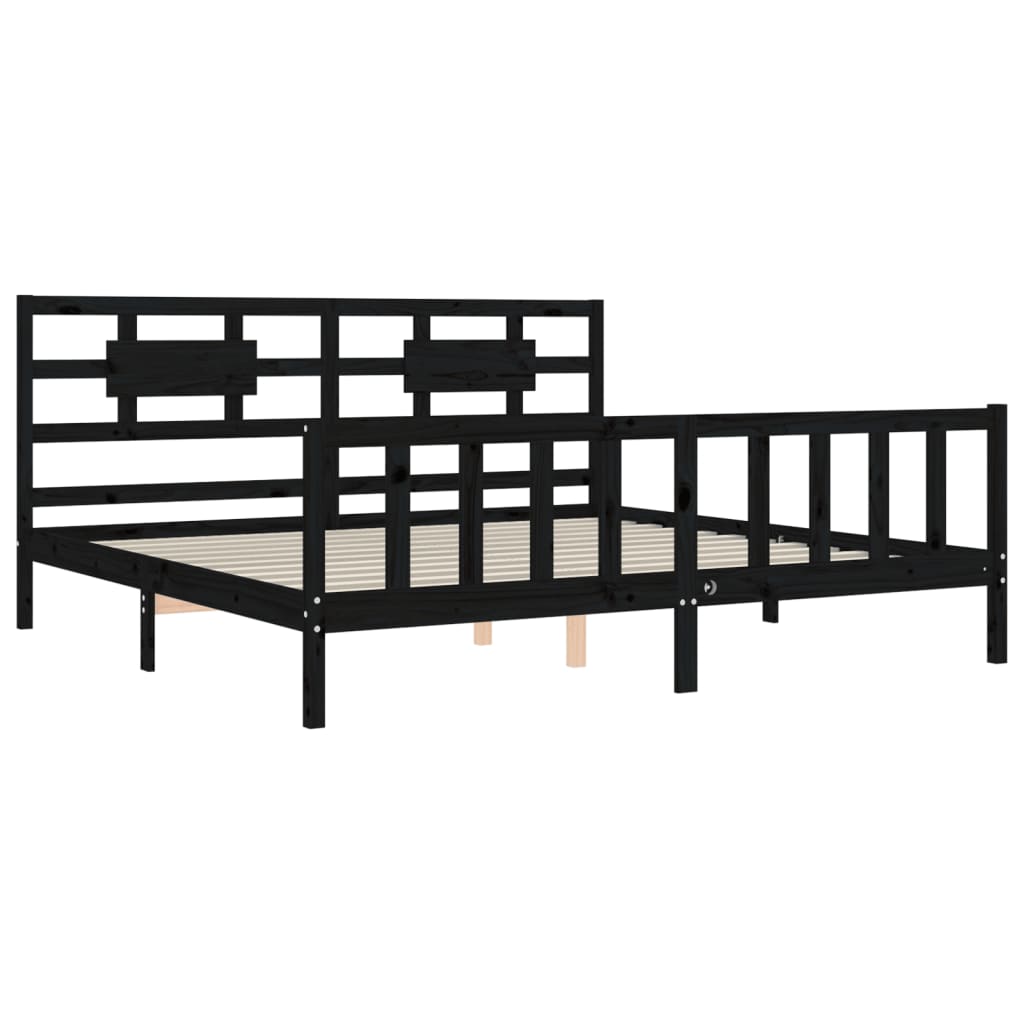 Bedframe met hoofdbord massief hout zwart 200x200 cm is nu te koop bij PeponiXL, paradijselijk wonen!