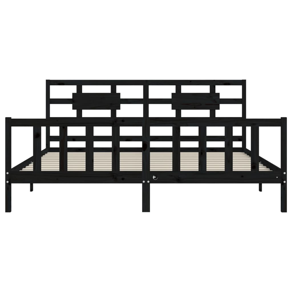 Bedframe met hoofdbord massief hout zwart 200x200 cm is nu te koop bij PeponiXL, paradijselijk wonen!