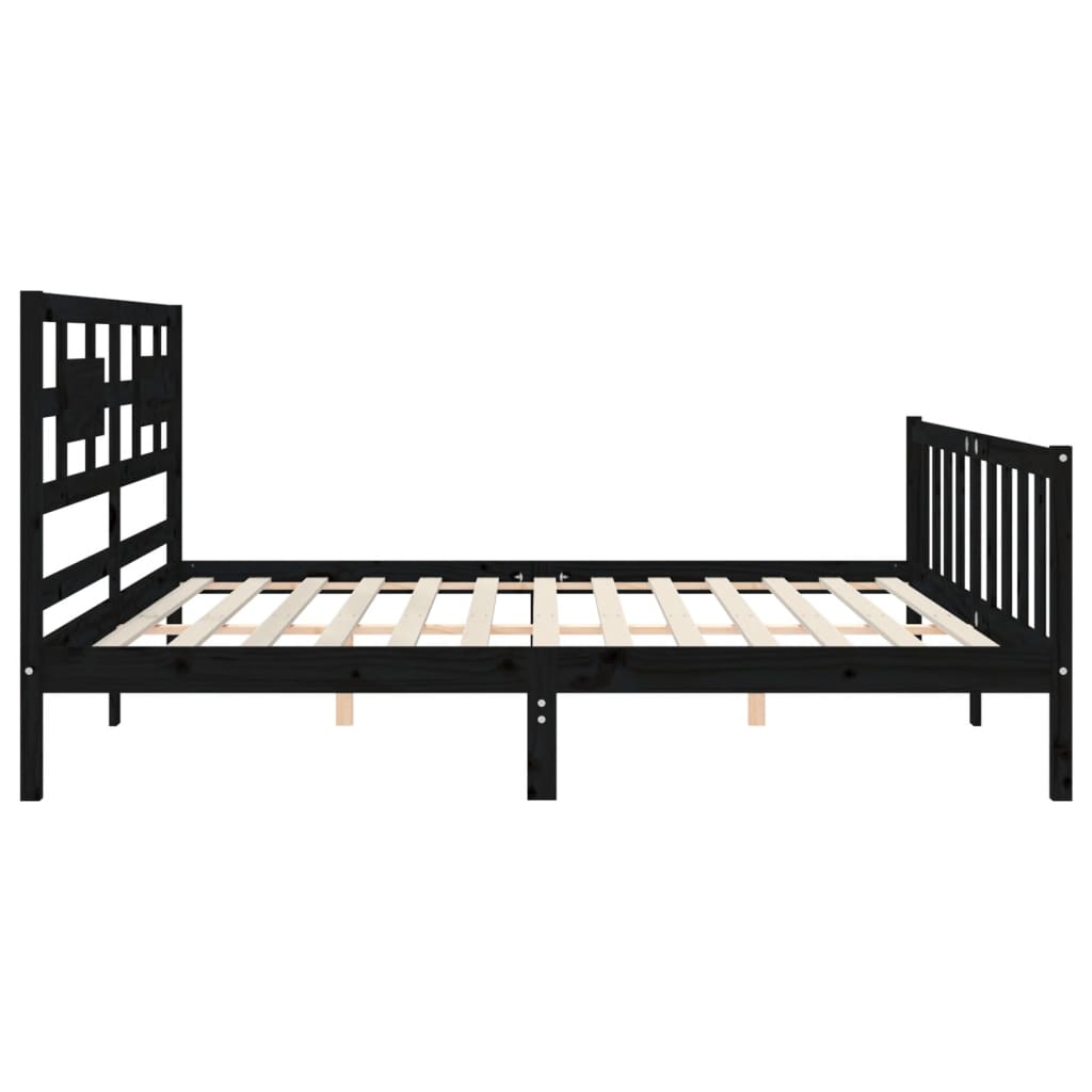 Bedframe met hoofdbord massief hout zwart 200x200 cm is nu te koop bij PeponiXL, paradijselijk wonen!