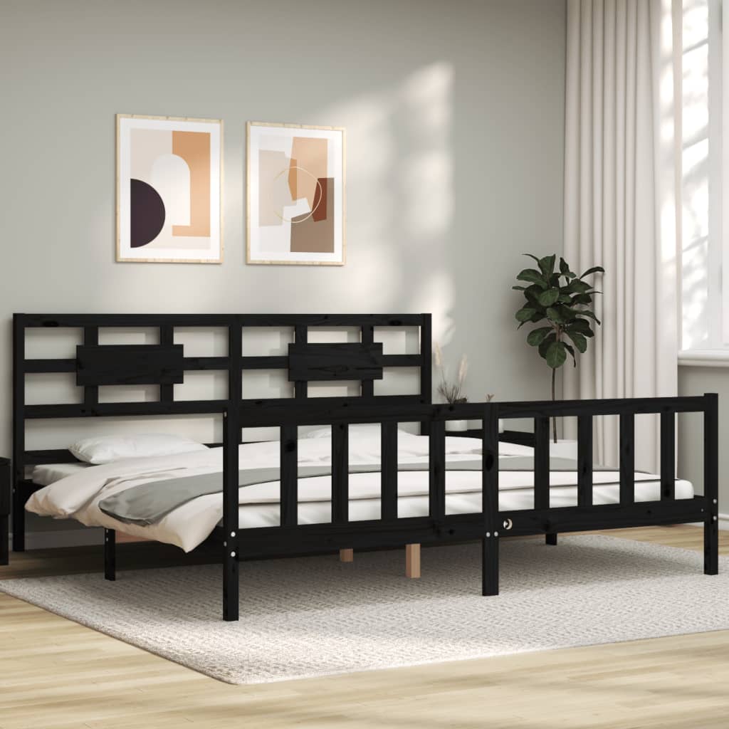 Bedframe met hoofdbord massief hout zwart 200x200 cm is nu te koop bij PeponiXL, paradijselijk wonen!