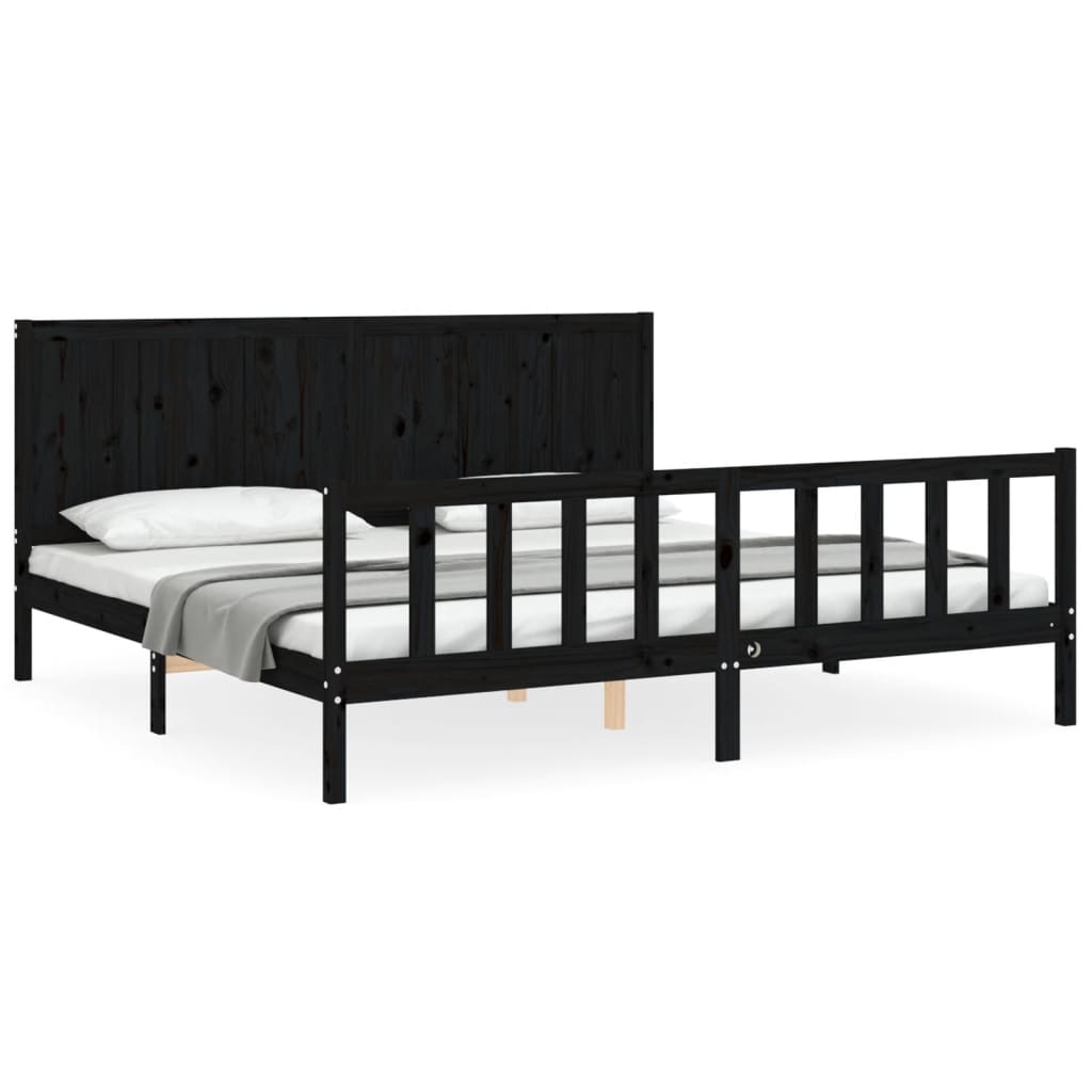 Bedframe met hoofdbord massief hout zwart 200x200 cm is nu te koop bij PeponiXL, paradijselijk wonen!