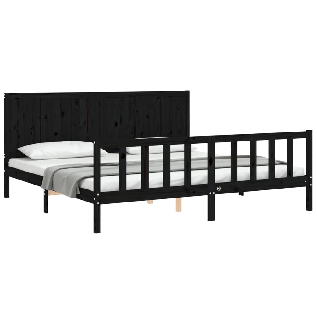 Bedframe met hoofdbord massief hout zwart 200x200 cm is nu te koop bij PeponiXL, paradijselijk wonen!