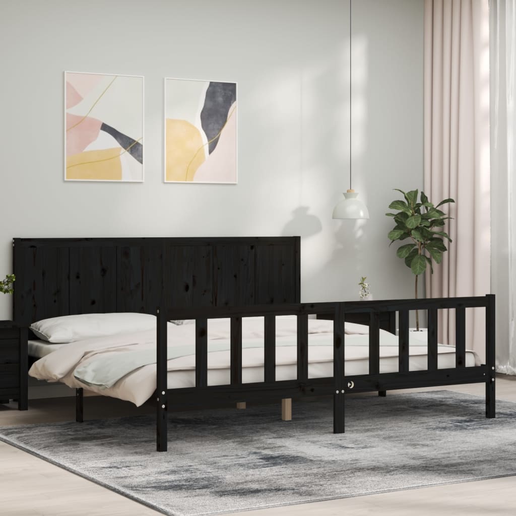 Bedframe met hoofdbord massief hout zwart 200x200 cm is nu te koop bij PeponiXL, paradijselijk wonen!