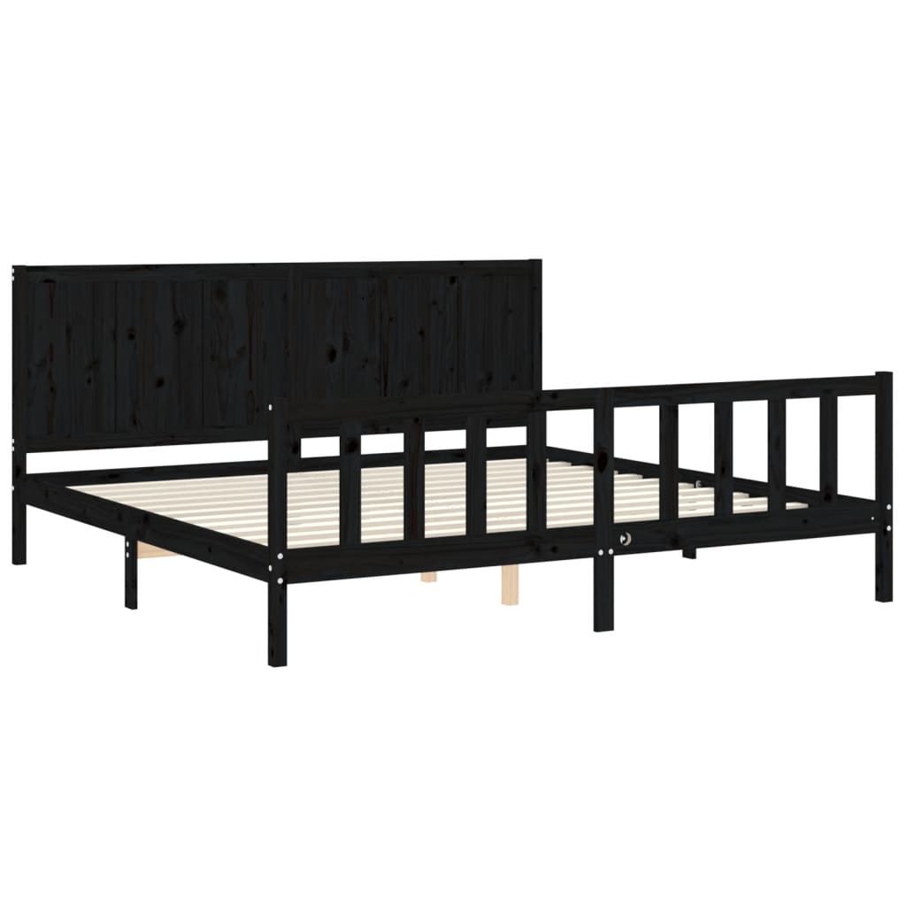 Bedframe met hoofdbord massief hout zwart 200x200 cm is nu te koop bij PeponiXL, paradijselijk wonen!
