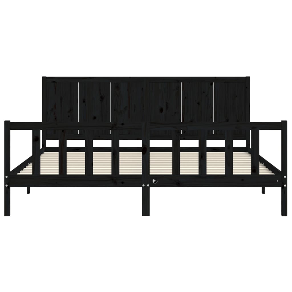 Bedframe met hoofdbord massief hout zwart 200x200 cm is nu te koop bij PeponiXL, paradijselijk wonen!