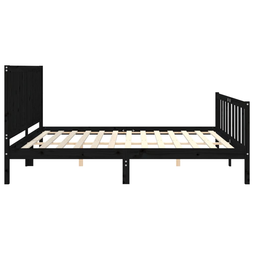Bedframe met hoofdbord massief hout zwart 200x200 cm is nu te koop bij PeponiXL, paradijselijk wonen!