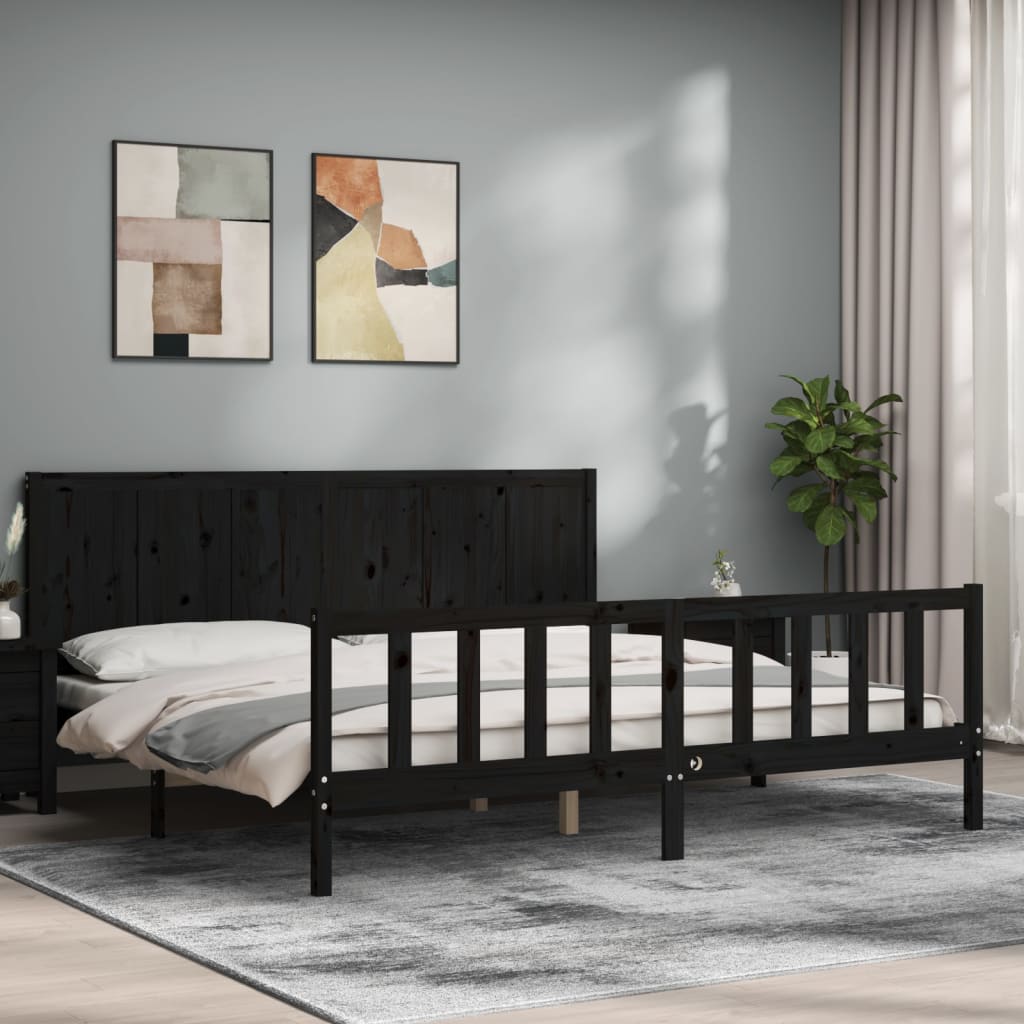 Bedframe met hoofdbord massief hout zwart 200x200 cm is nu te koop bij PeponiXL, paradijselijk wonen!