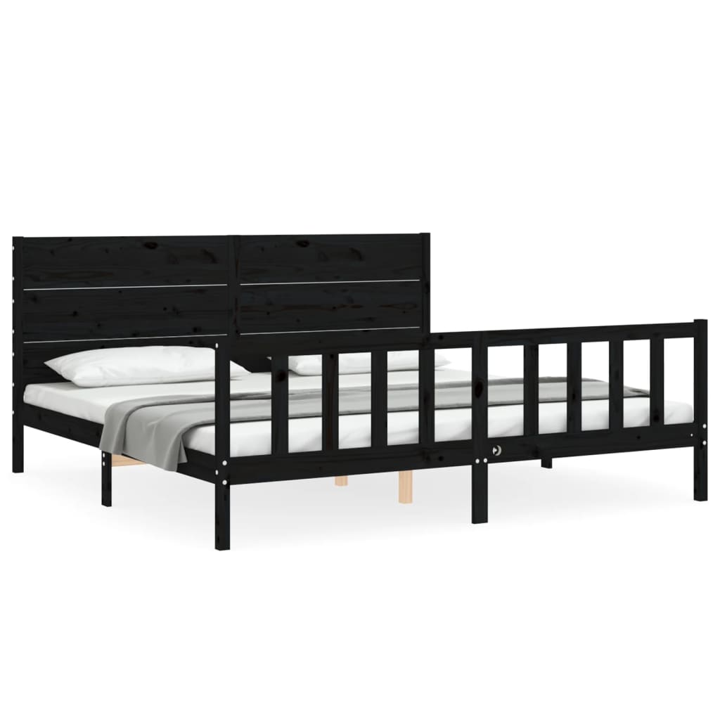 Bedframe met hoofdbord massief hout zwart 200x200 cm is nu te koop bij PeponiXL, paradijselijk wonen!