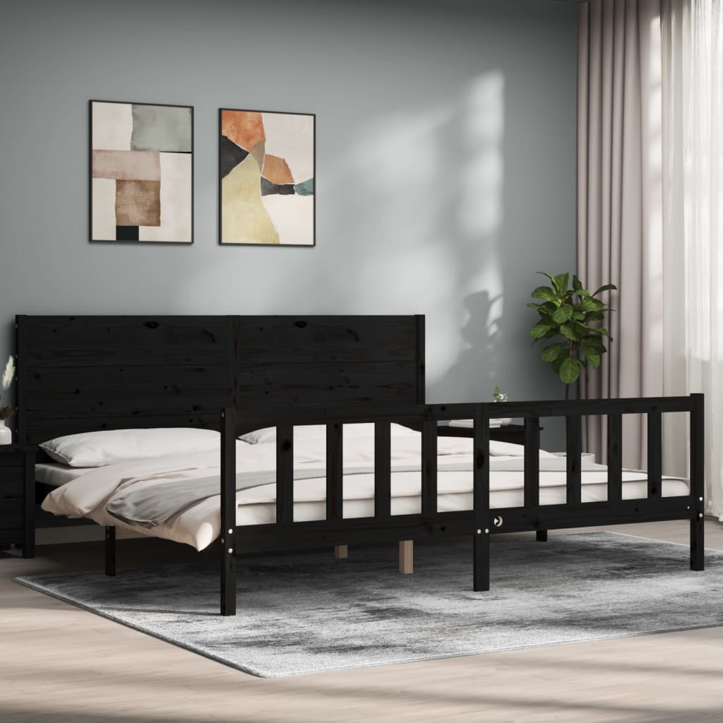 Bedframe met hoofdbord massief hout zwart 200x200 cm is nu te koop bij PeponiXL, paradijselijk wonen!