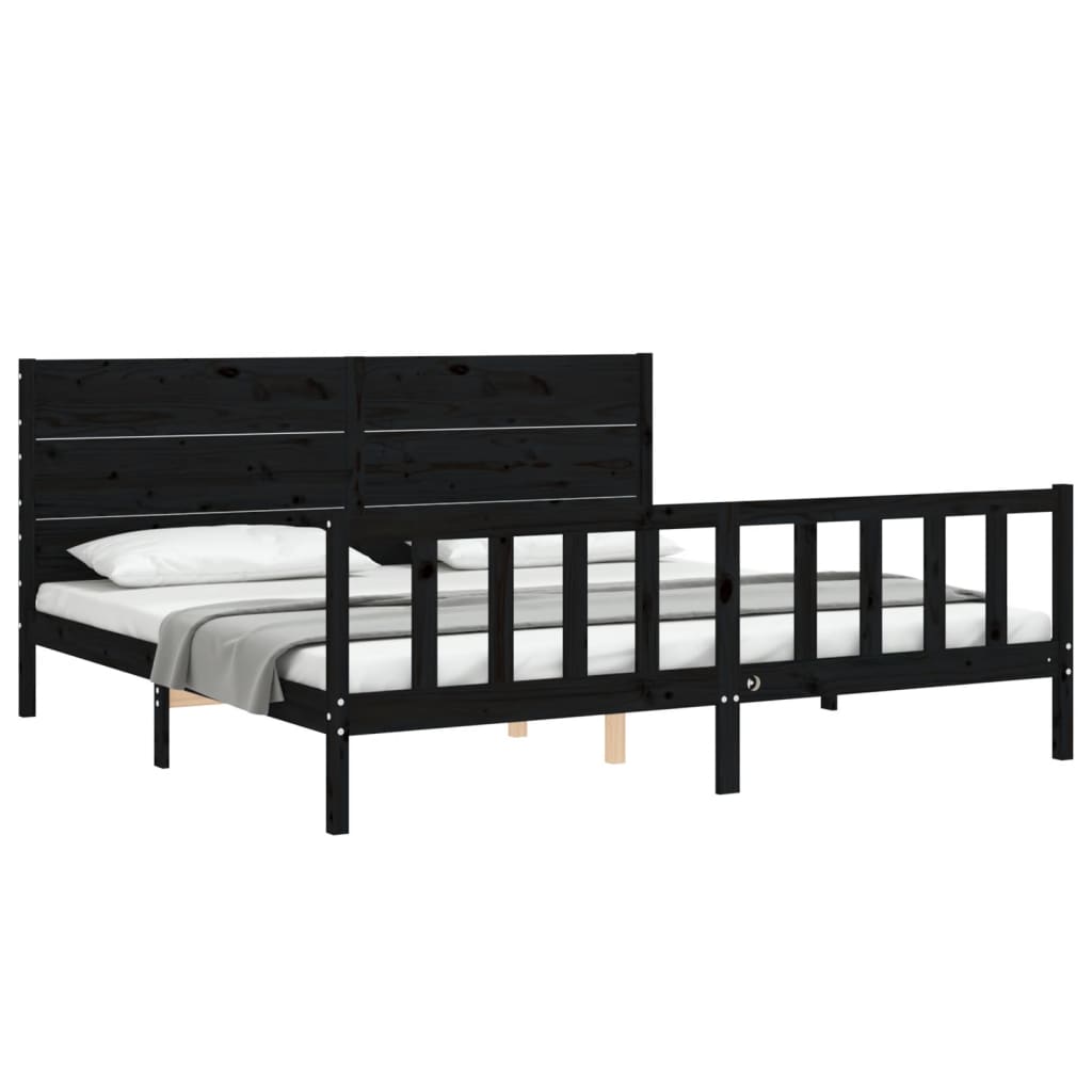 Bedframe met hoofdbord massief hout zwart 200x200 cm is nu te koop bij PeponiXL, paradijselijk wonen!