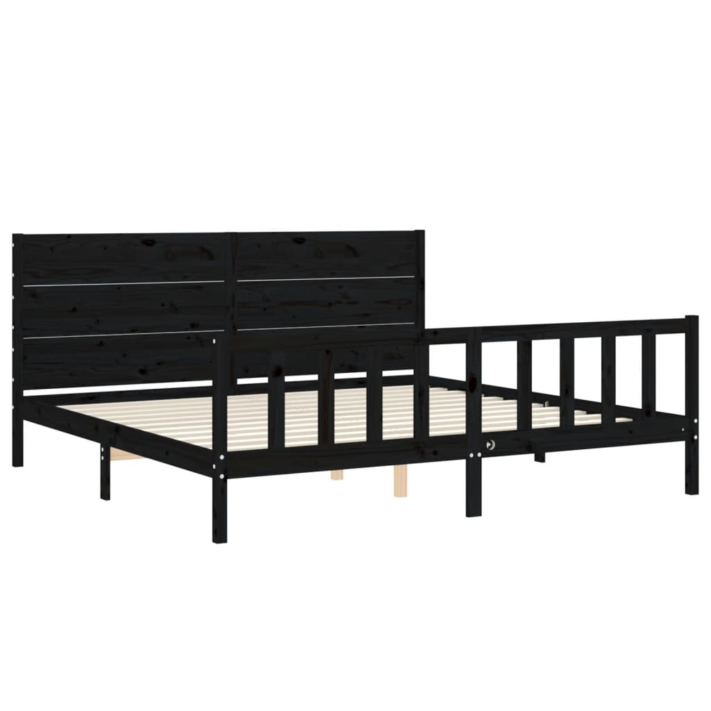 Bedframe met hoofdbord massief hout zwart 200x200 cm is nu te koop bij PeponiXL, paradijselijk wonen!