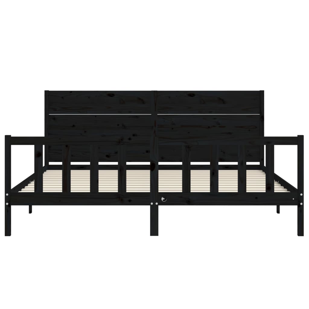 Bedframe met hoofdbord massief hout zwart 200x200 cm is nu te koop bij PeponiXL, paradijselijk wonen!