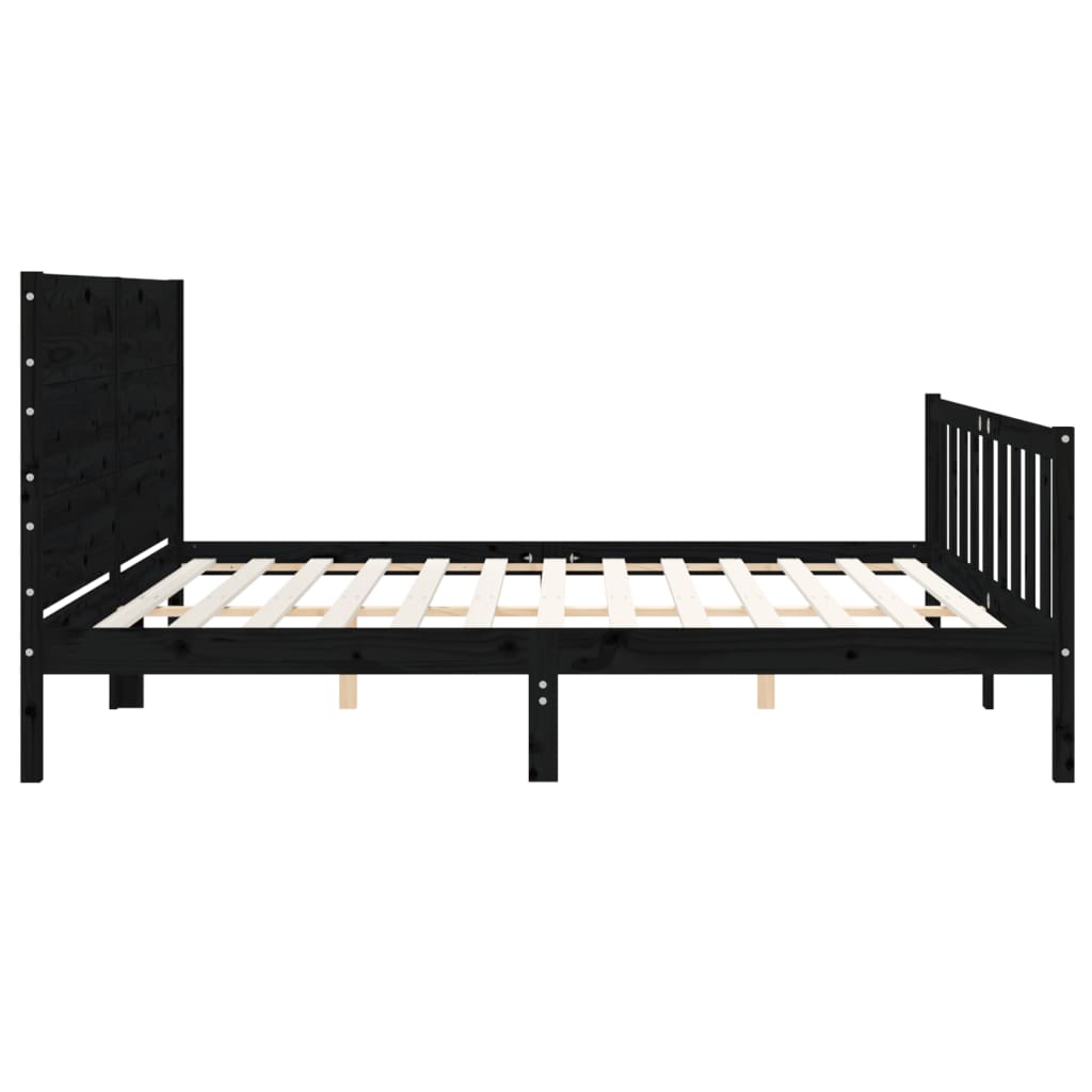 Bedframe met hoofdbord massief hout zwart 200x200 cm is nu te koop bij PeponiXL, paradijselijk wonen!