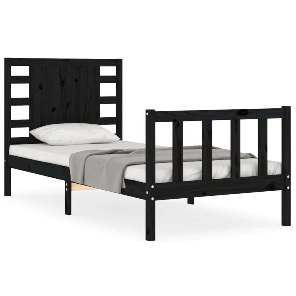Bedframe met hoofdbord massief hout zwart is nu te koop bij PeponiXL, paradijselijk wonen!