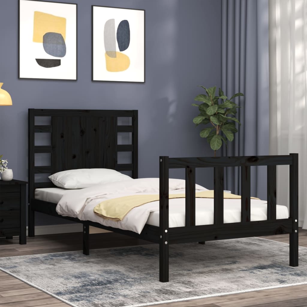 Bedframe met hoofdbord massief hout zwart is nu te koop bij PeponiXL, paradijselijk wonen!