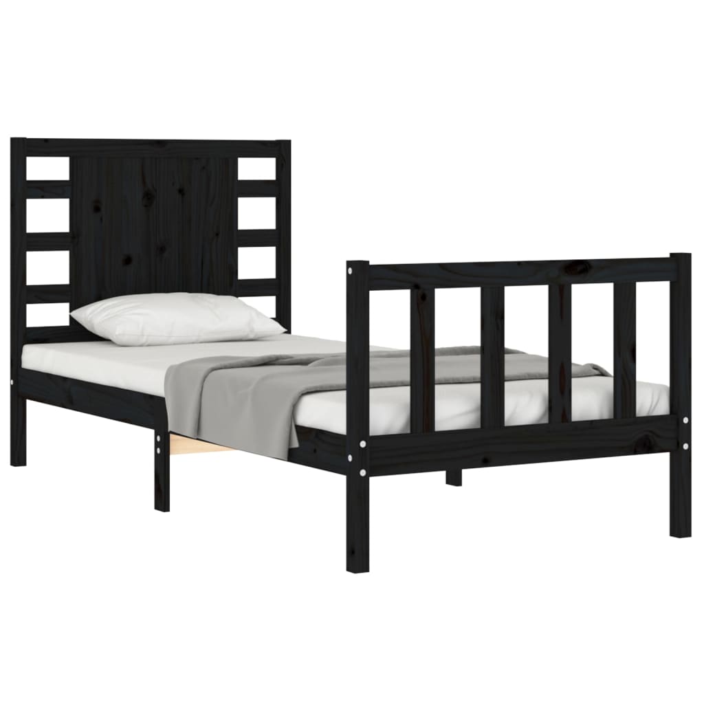 Bedframe met hoofdbord massief hout zwart is nu te koop bij PeponiXL, paradijselijk wonen!