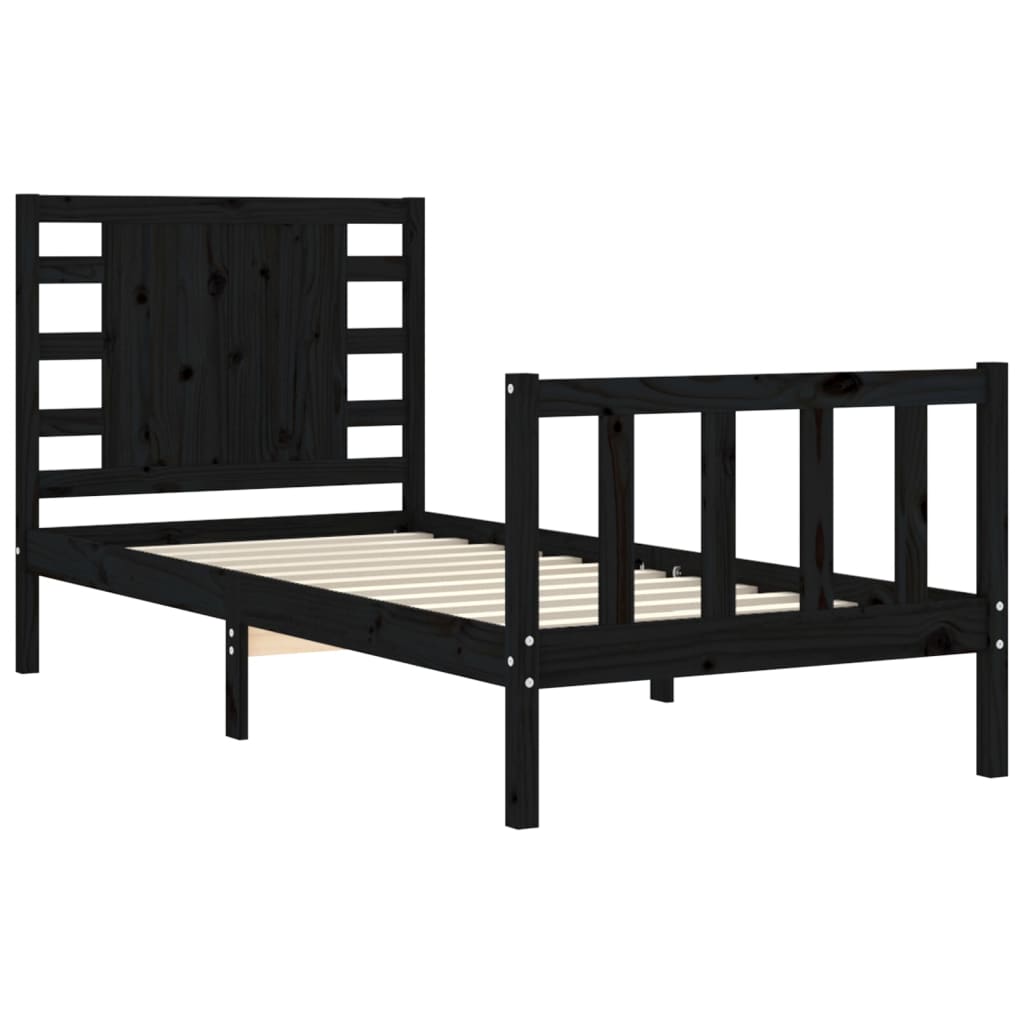 Bedframe met hoofdbord massief hout zwart is nu te koop bij PeponiXL, paradijselijk wonen!