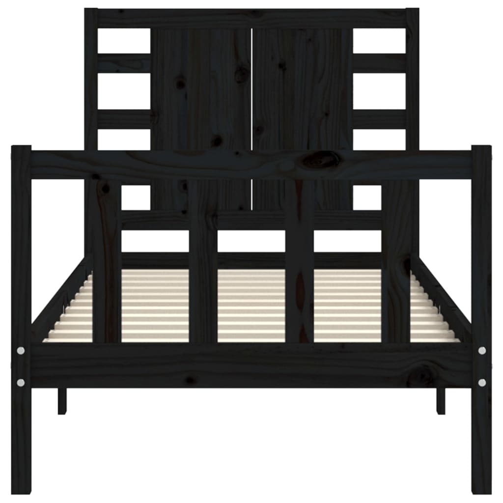 Bedframe met hoofdbord massief hout zwart is nu te koop bij PeponiXL, paradijselijk wonen!
