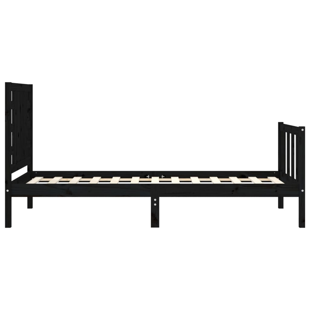 Bedframe met hoofdbord massief hout zwart is nu te koop bij PeponiXL, paradijselijk wonen!