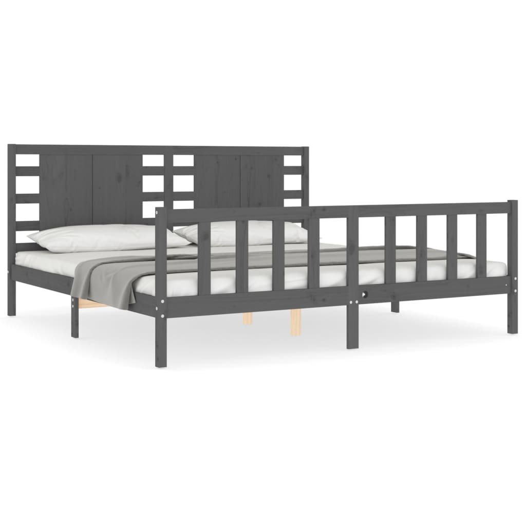 Bedframe met hoofdbord massief hout grijs 200x200 cm is nu te koop bij PeponiXL, paradijselijk wonen!