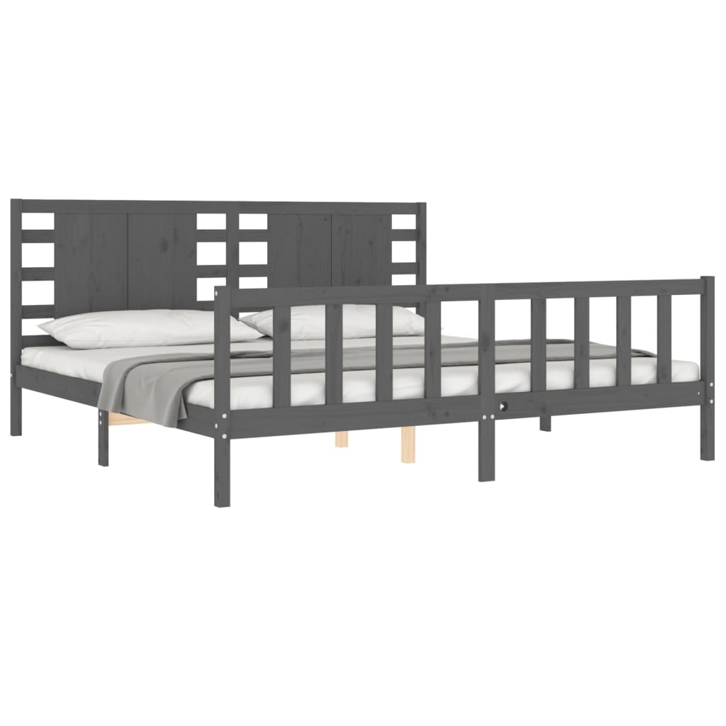Bedframe met hoofdbord massief hout grijs 200x200 cm is nu te koop bij PeponiXL, paradijselijk wonen!