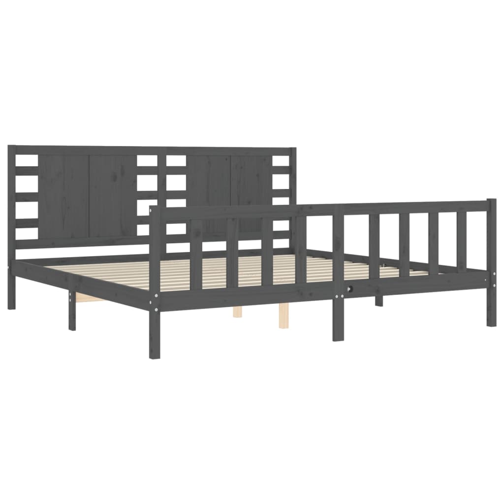 Bedframe met hoofdbord massief hout grijs 200x200 cm is nu te koop bij PeponiXL, paradijselijk wonen!