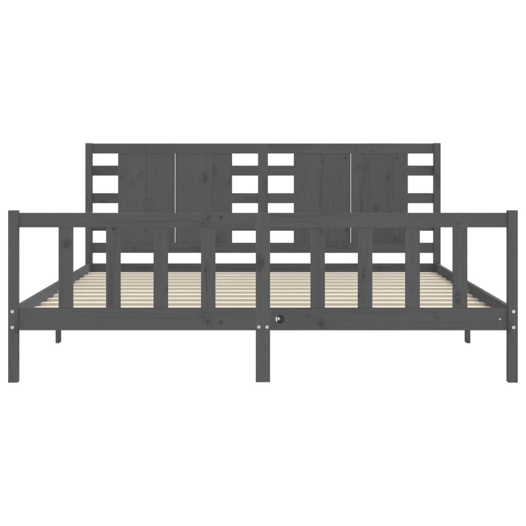 Bedframe met hoofdbord massief hout grijs 200x200 cm is nu te koop bij PeponiXL, paradijselijk wonen!