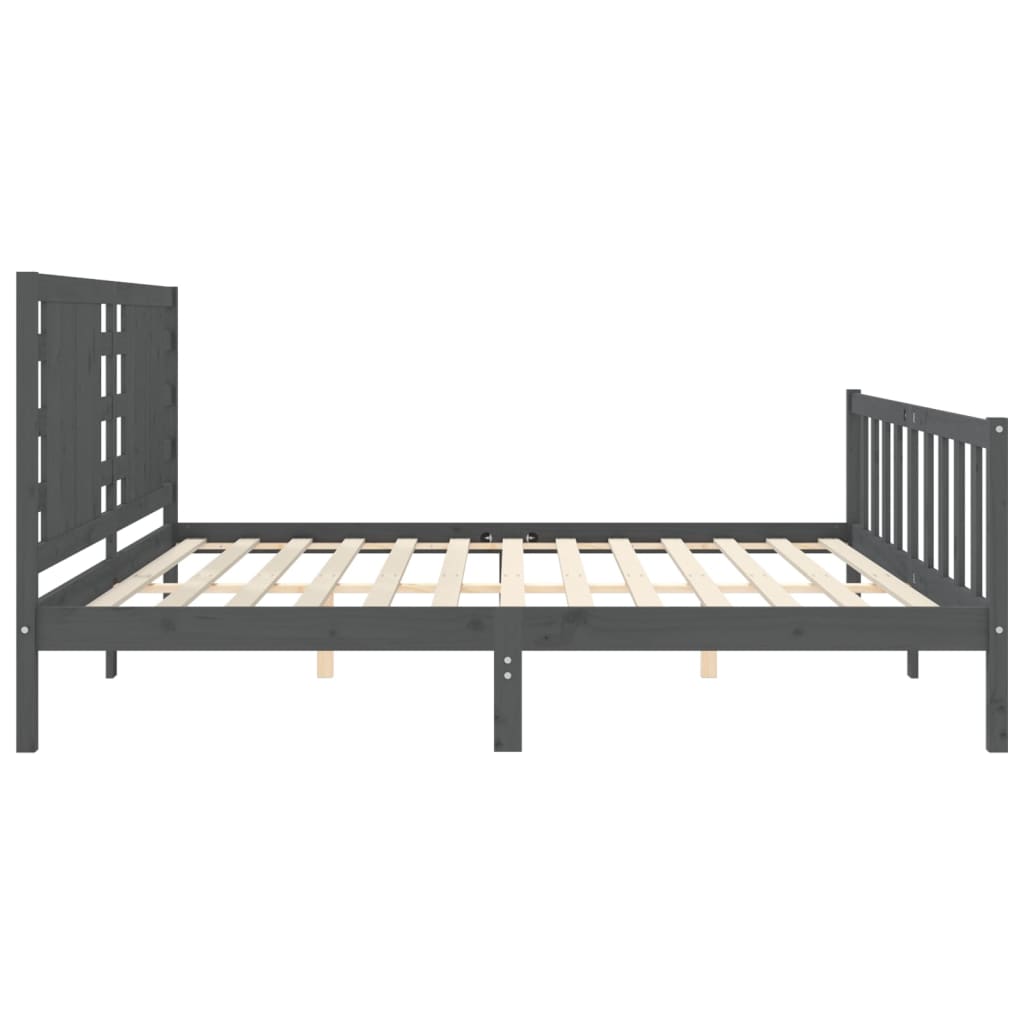 Bedframe met hoofdbord massief hout grijs 200x200 cm is nu te koop bij PeponiXL, paradijselijk wonen!