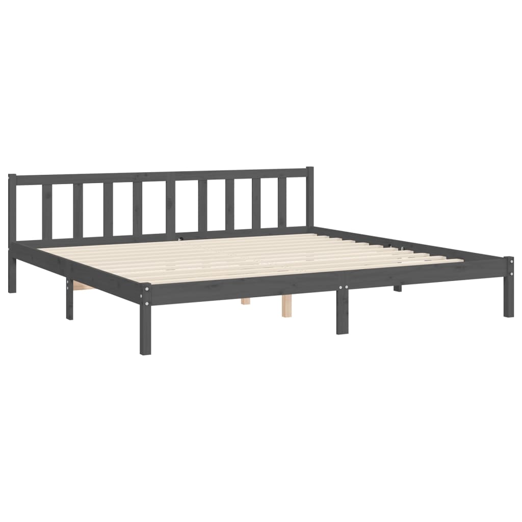 Bedframe met hoofdbord massief hout grijs 200x200 cm is nu te koop bij PeponiXL, paradijselijk wonen!