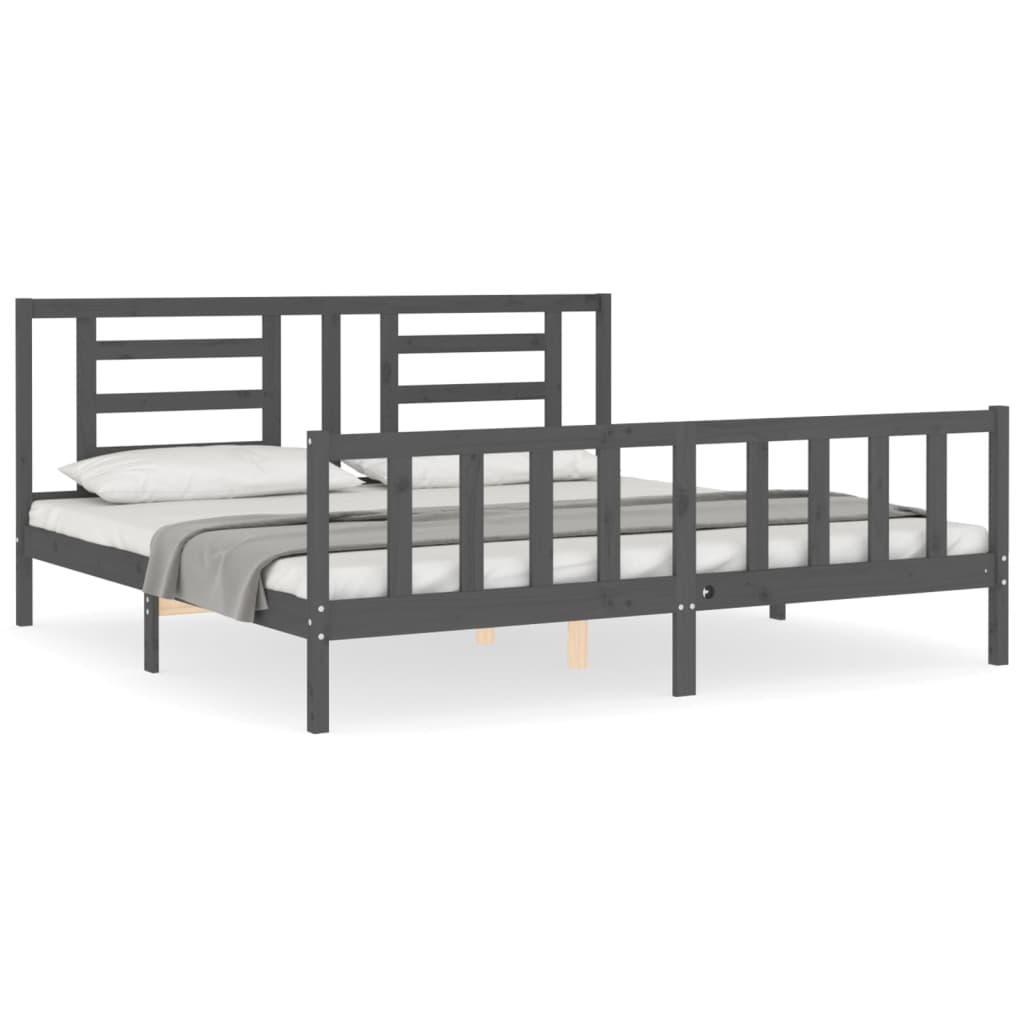 Bedframe met hoofdbord massief hout grijs 200x200 cm is nu te koop bij PeponiXL, paradijselijk wonen!