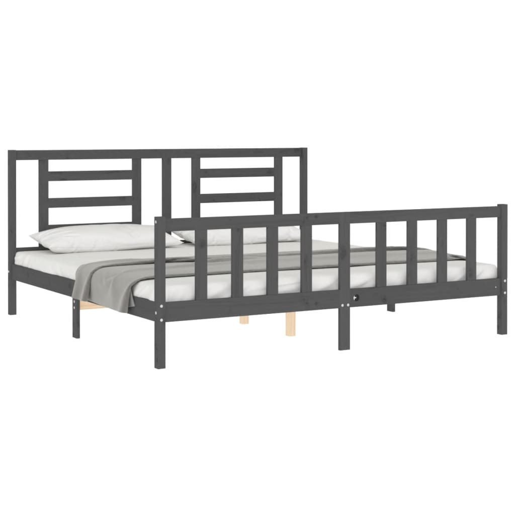 Bedframe met hoofdbord massief hout grijs 200x200 cm is nu te koop bij PeponiXL, paradijselijk wonen!