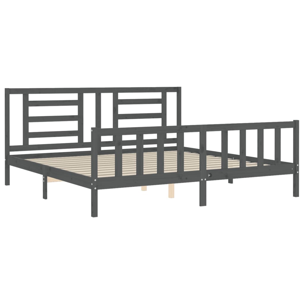 Bedframe met hoofdbord massief hout grijs 200x200 cm is nu te koop bij PeponiXL, paradijselijk wonen!