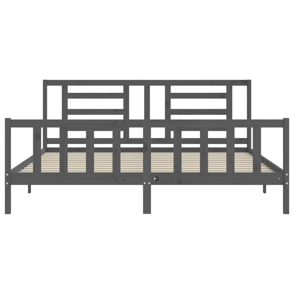 Bedframe met hoofdbord massief hout grijs 200x200 cm is nu te koop bij PeponiXL, paradijselijk wonen!
