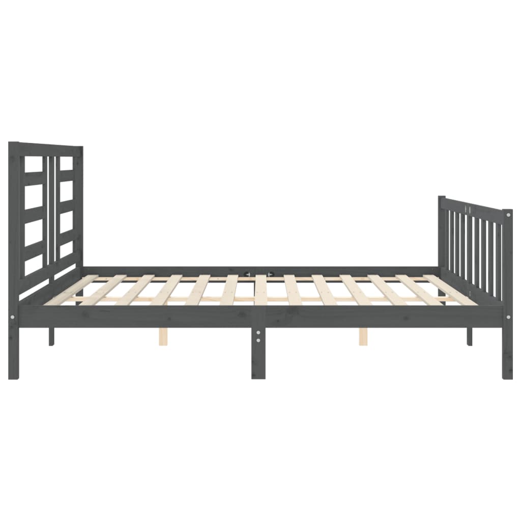 Bedframe met hoofdbord massief hout grijs 200x200 cm is nu te koop bij PeponiXL, paradijselijk wonen!