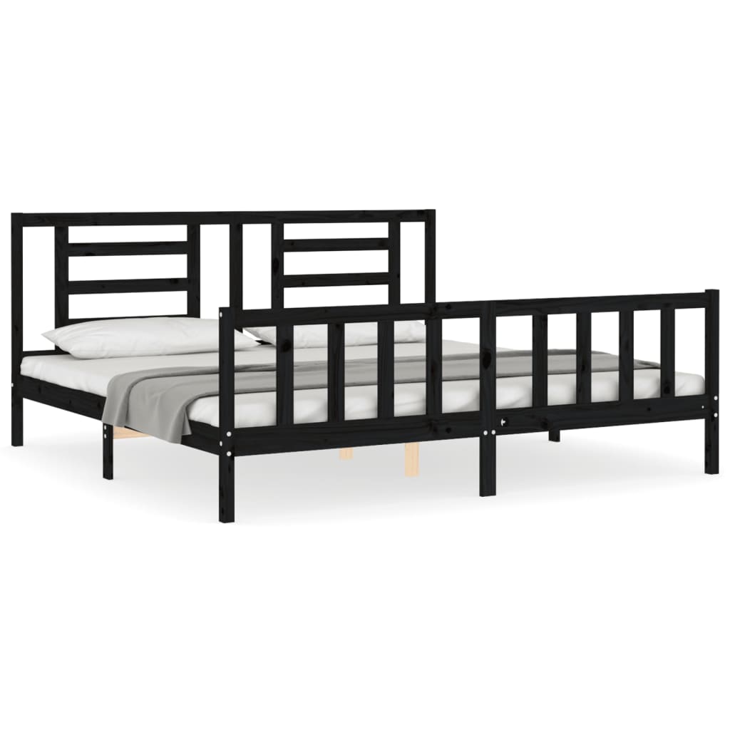 Bedframe met hoofdbord massief hout zwart 200x200 cm is nu te koop bij PeponiXL, paradijselijk wonen!