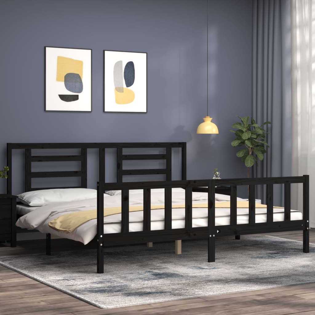 Bedframe met hoofdbord massief hout zwart 200x200 cm is nu te koop bij PeponiXL, paradijselijk wonen!