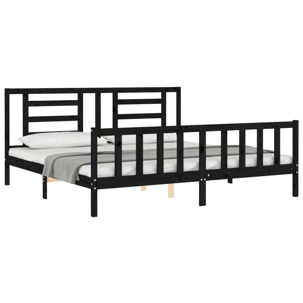 Bedframe met hoofdbord massief hout zwart 200x200 cm is nu te koop bij PeponiXL, paradijselijk wonen!