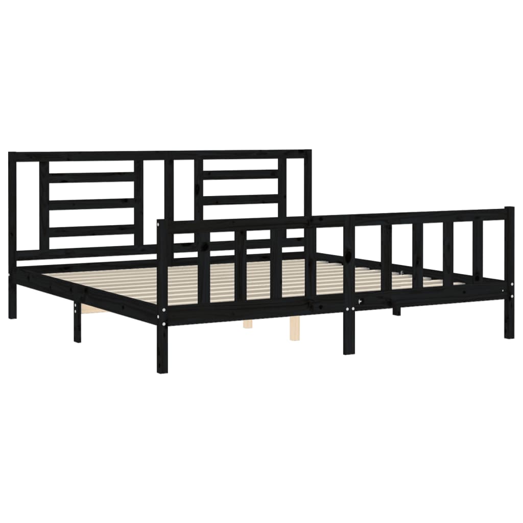 Bedframe met hoofdbord massief hout zwart 200x200 cm is nu te koop bij PeponiXL, paradijselijk wonen!