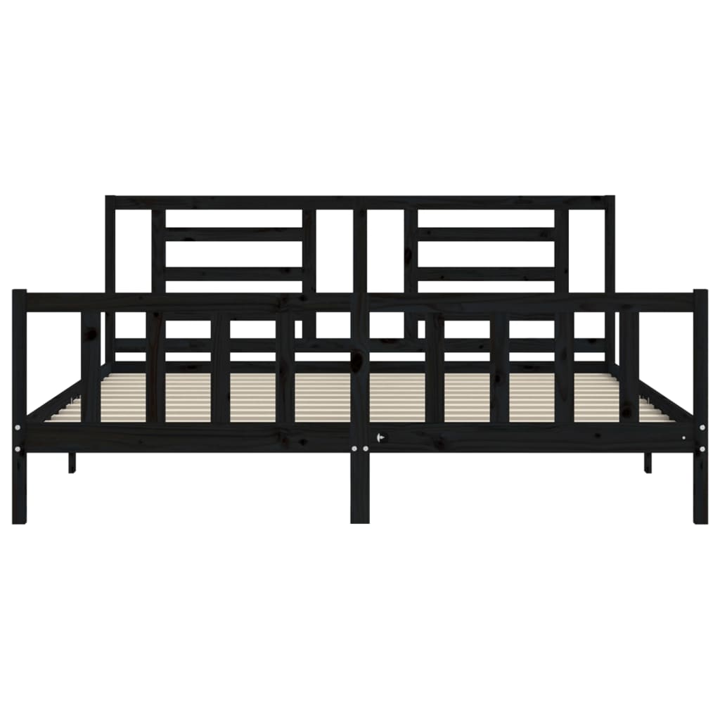 Bedframe met hoofdbord massief hout zwart 200x200 cm is nu te koop bij PeponiXL, paradijselijk wonen!