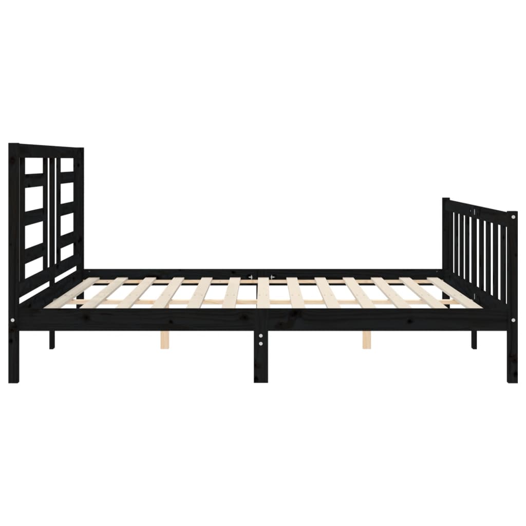 Bedframe met hoofdbord massief hout zwart 200x200 cm is nu te koop bij PeponiXL, paradijselijk wonen!