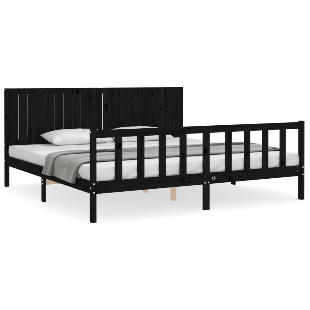 Bedframe met hoofdbord massief hout zwart 200x200 cm is nu te koop bij PeponiXL, paradijselijk wonen!