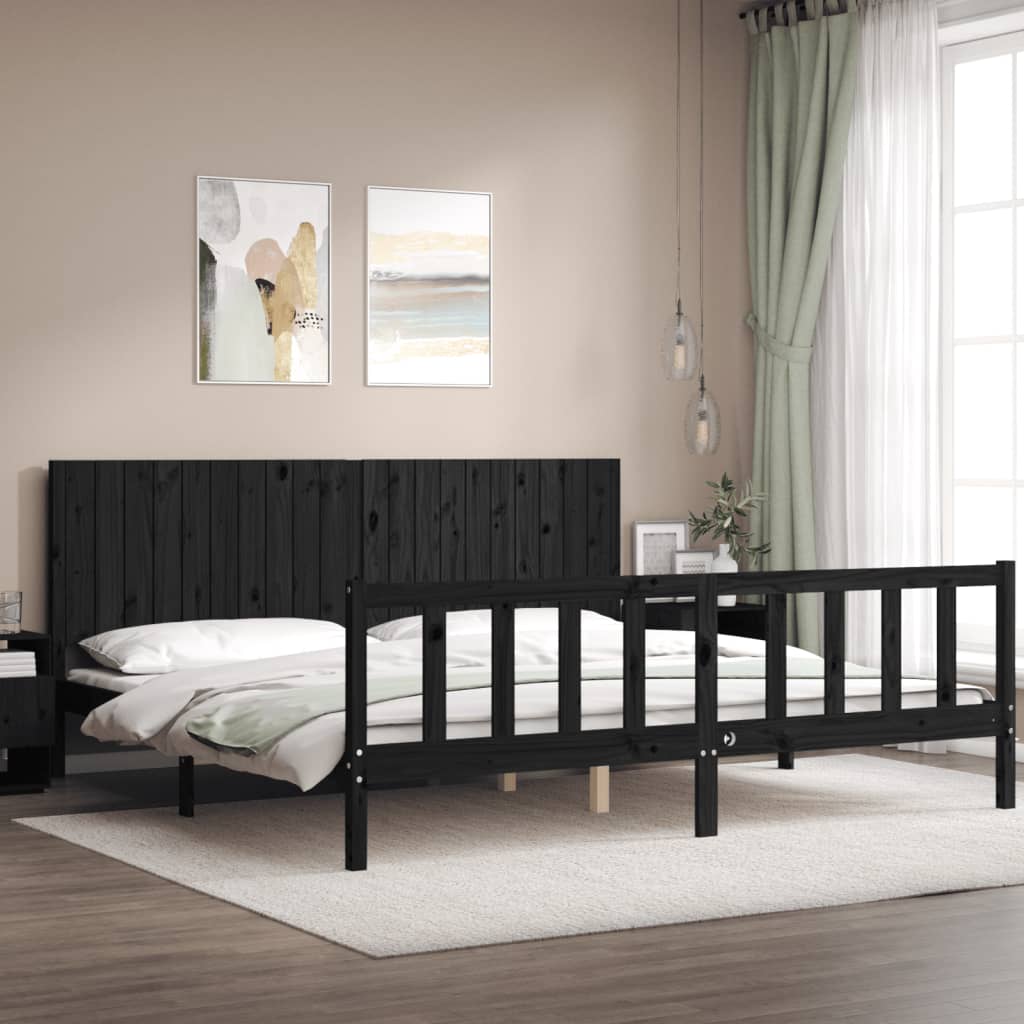 Bedframe met hoofdbord massief hout zwart 200x200 cm is nu te koop bij PeponiXL, paradijselijk wonen!