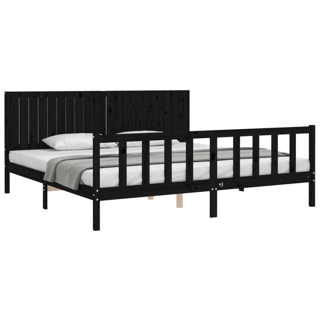 Bedframe met hoofdbord massief hout zwart 200x200 cm is nu te koop bij PeponiXL, paradijselijk wonen!