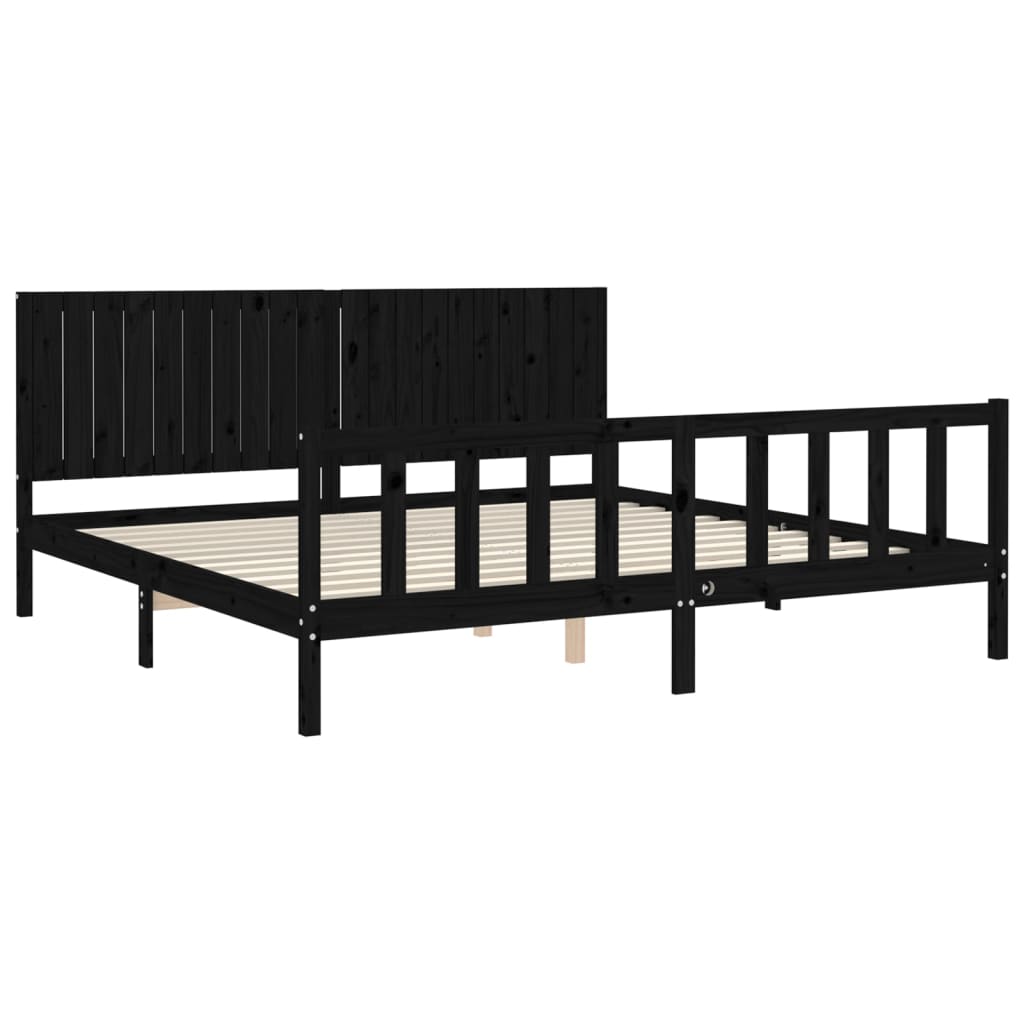 Bedframe met hoofdbord massief hout zwart 200x200 cm is nu te koop bij PeponiXL, paradijselijk wonen!