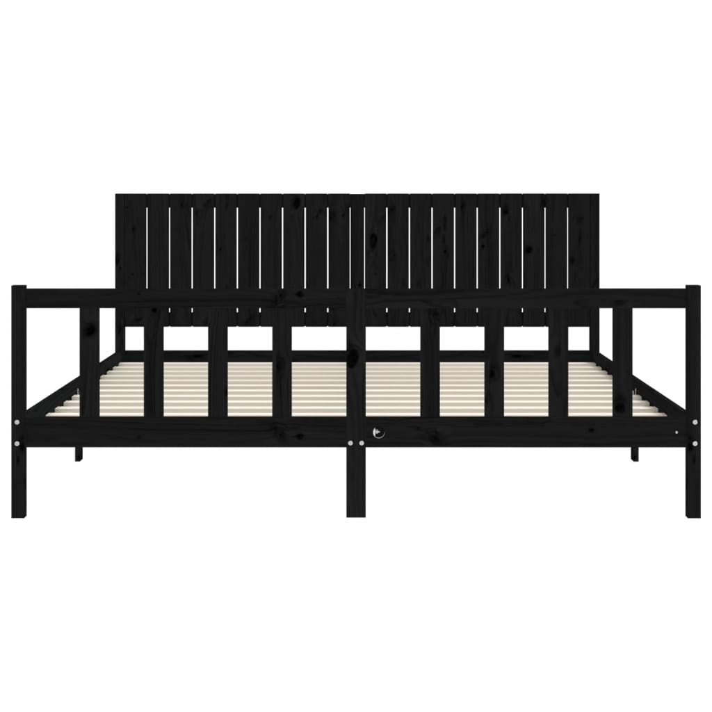 Bedframe met hoofdbord massief hout zwart 200x200 cm is nu te koop bij PeponiXL, paradijselijk wonen!
