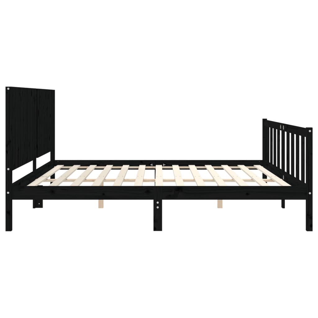 Bedframe met hoofdbord massief hout zwart 200x200 cm is nu te koop bij PeponiXL, paradijselijk wonen!