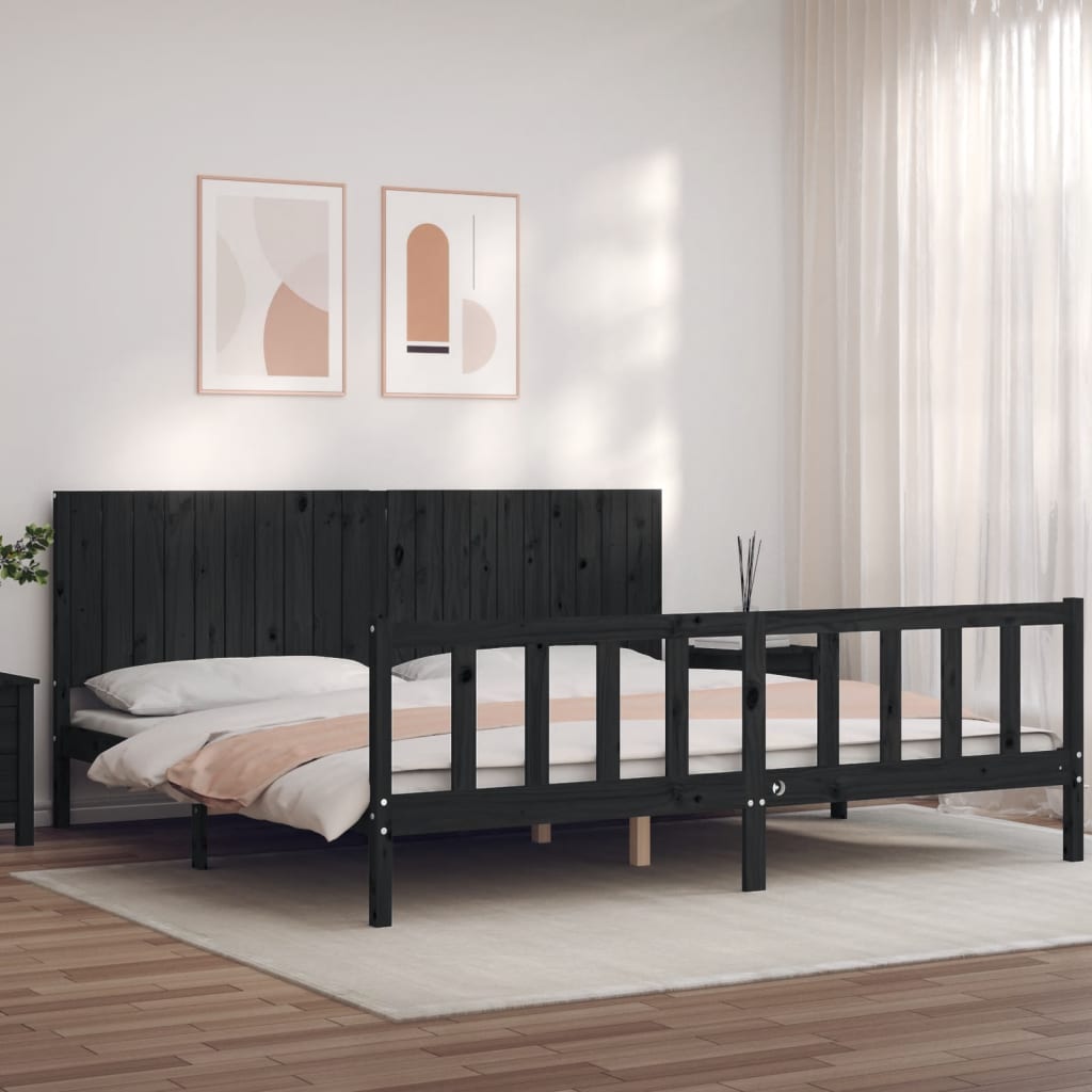 Bedframe met hoofdbord massief hout zwart 200x200 cm is nu te koop bij PeponiXL, paradijselijk wonen!