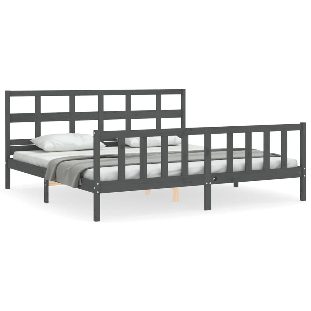 Bedframe met hoofdbord massief hout grijs 200x200 cm is nu te koop bij PeponiXL, paradijselijk wonen!